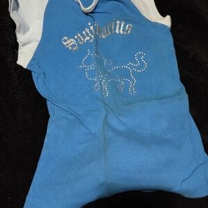 coolwear vintage Blue Rhinestone sagitarius csp sleeve Top